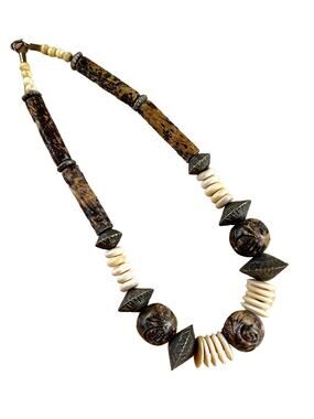Vintage Heavy Marble Soapstone Gemstone and Bone Necklace
